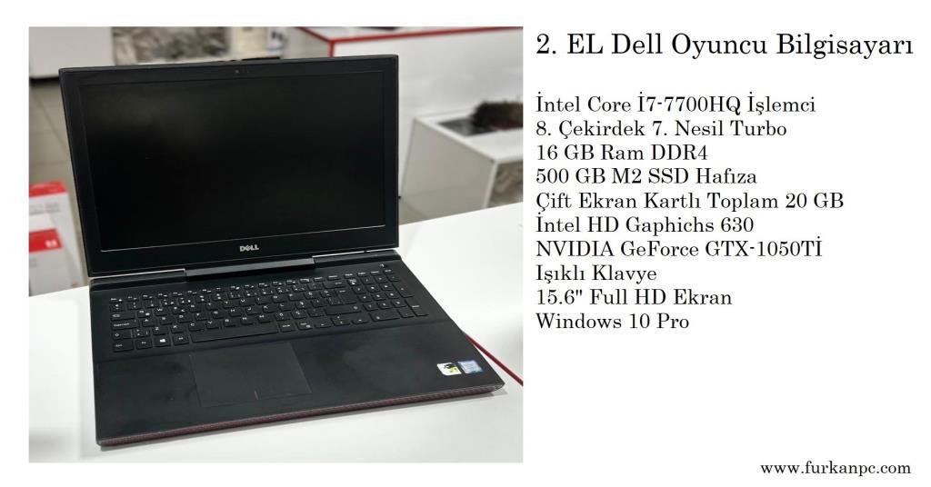 2. EL Laptop Dell İ7-7700HQ 16GB 500 GB M2 GTX-1050Tİ 15.6
