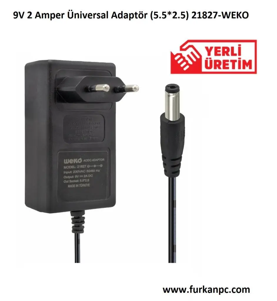 9V 2 Amper Üniversal Adaptör (5.5*2.5) 21827-WEKO 9V 2 Amper Üniversal Adaptör (5.5*2.5) 21827-WEKO