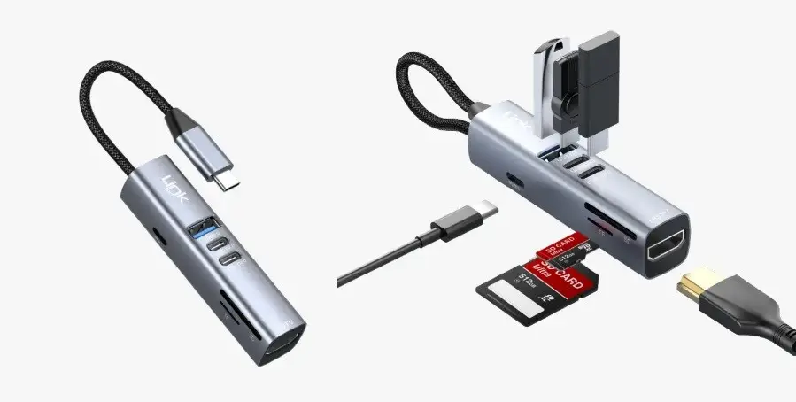 A209 Link Tech Premium 7'si 1 Arada HDMI, USB-A, PD 100W, Type-C Hub ve TF/SD Kart Okuyucu Adaptörü