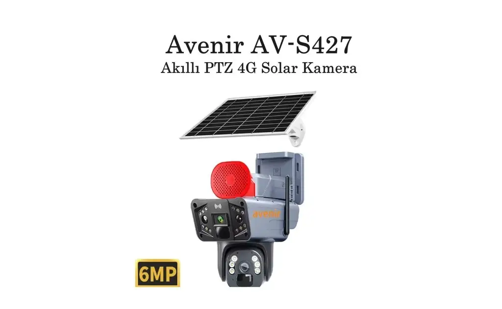 AV-S427 Avenir Dış Mekan Akıllı İp Solarlı Sirenli 4G 6MP PTZ Kamera AV-S427 Avenir Dış Mekan Akıllı İp Solarlı Sirenli 4G 6MP PTZ Kamera