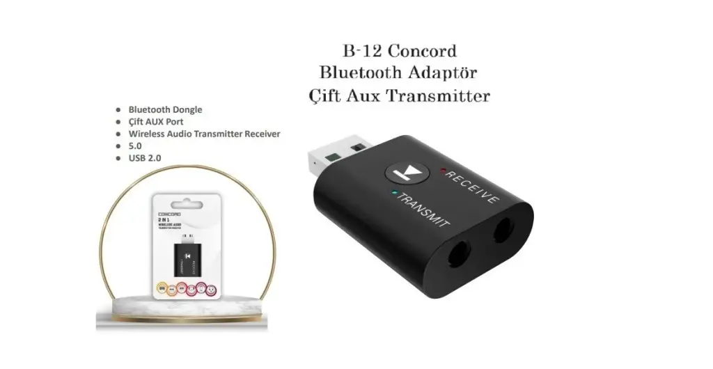 B-12 Concord Bluetooth Adaptör Çift Aux Transmitter B-12 Concord Bluetooth Adaptör Çift Aux Transmitter