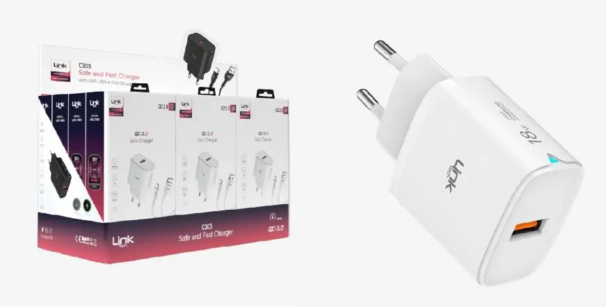 C303 Link Tech Safe 18W USB-A Tip-C Kablolu Hızlı Şarj Cihazı