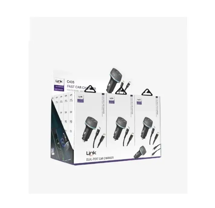 C435 Link Tech 55W Çift PD (30W) & QC (25W) Tip-C›Lightning Kablolu Süper Hızlı Araç Şarj
