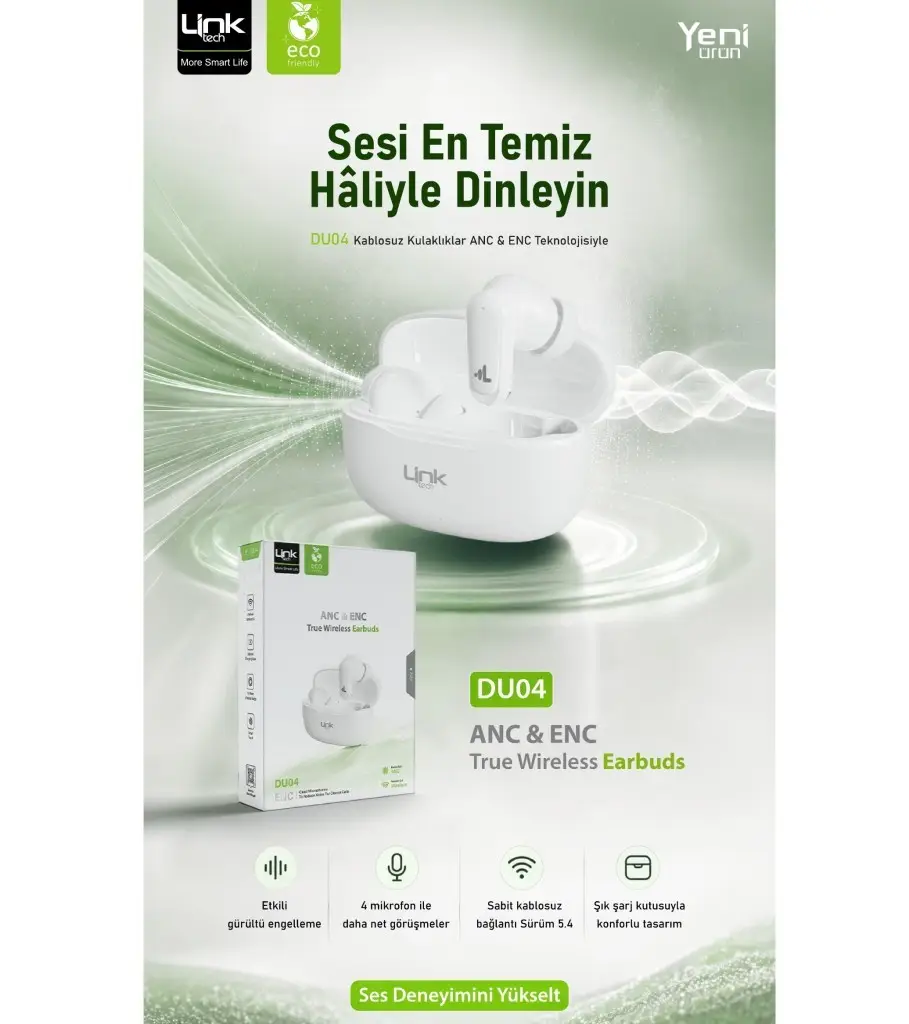 DU04 Link Tech Bluetooth Kulaklık eco ANC ve ENC 