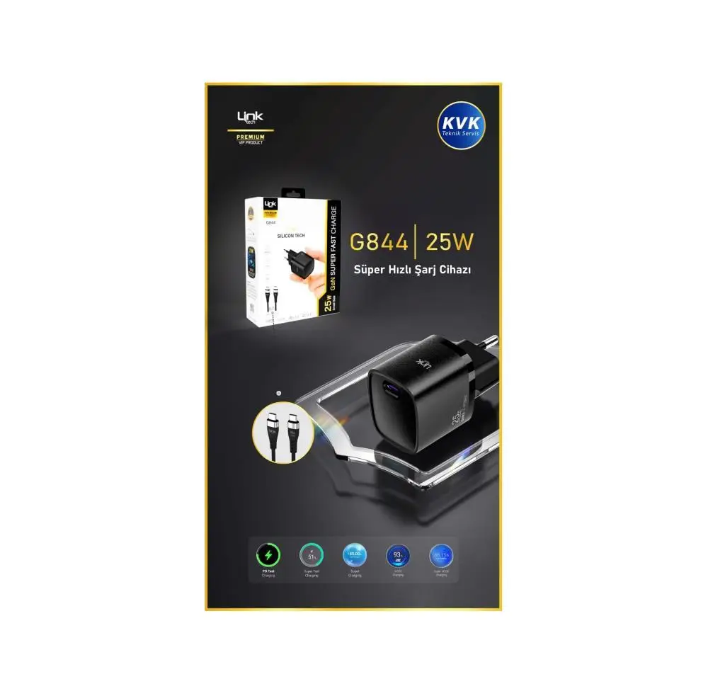 G844 Link Tech Şarj Aleti Premium 25W Type-C Super Siyah G844 Link Tech Şarj Aleti Premium 25W Type-C Super Siyah