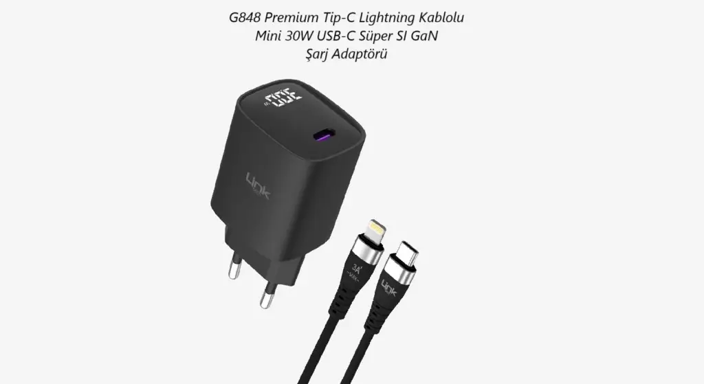 G848 Link Tech Şarj Aleti Lightning 30W Type-C Super GaN G848 Link Tech Şarj Aleti Lightning 30W Type-C Super GaN