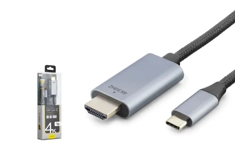 iETOP TH-03A Type-C to HDMI Görüntü Kablosu 4K 30 Hz Örgülü 1 m Gri