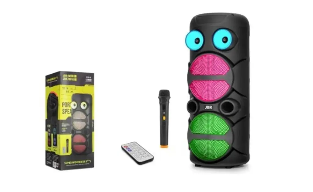 JBR JBR8809 Karaoke Mikrofonlu Bluetooth Hoparlör FM Radyo 20W 2x8 İnç RGB Kumandalı Siyah