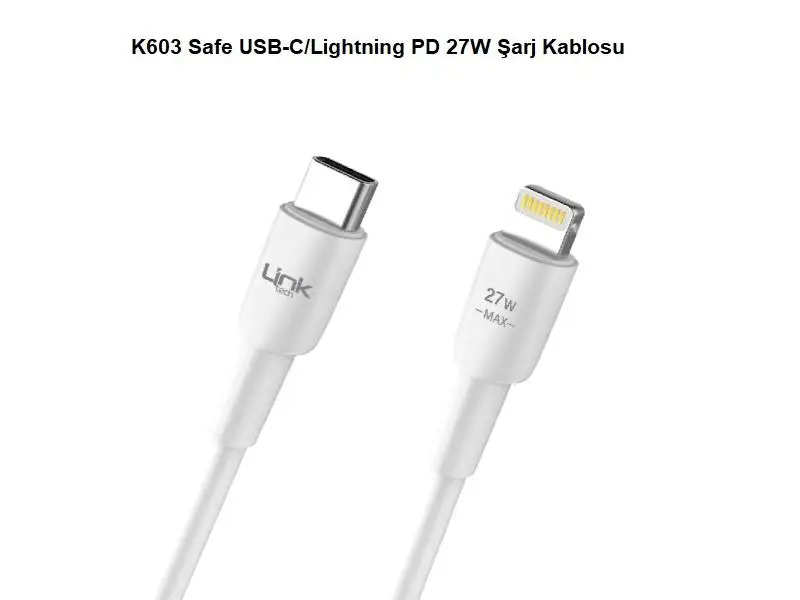 K-603 Link Tech Usb Kablo Lightning To Type-C 27W 1000mm K-603 Link Tech Usb Kablo Lightning To Type-C 27W 1000mm
