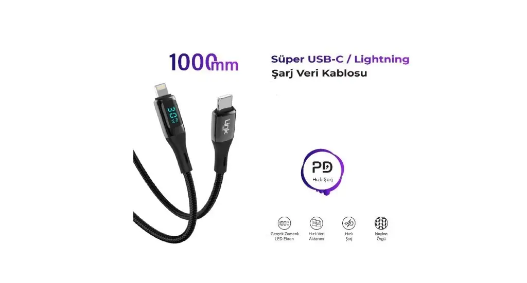 K-683 Link Tech Usb Kablo Lightning To Type-C Dijital Göstergeli 100W K-683 Link Tech Usb Kablo Lightning To Type-C Dijital Göstergeli 100W