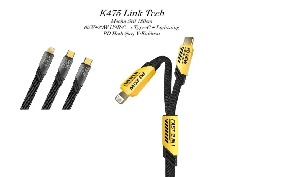 K475 Link Tech Usb Kablo Type-C To Type-C to Lighting 3 lü 1200mm 65W+20W K475 Link Tech Usb Kablo Type-C To Type-C to Lighting 3 lü 1200mm 65W+20W