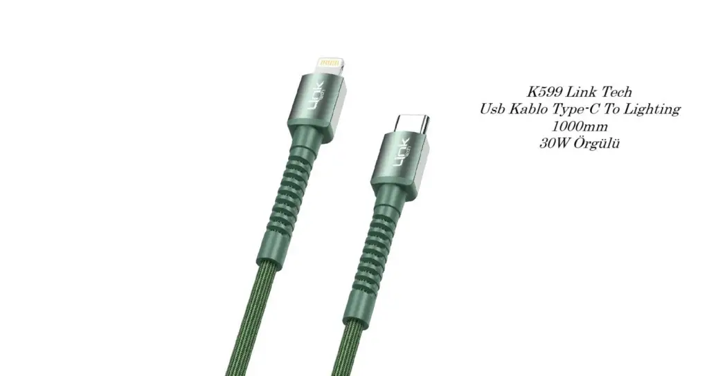 K599 Link Tech Usb Kablo Type-C To Lighting 1000mm 30W Örgülü K599 Link Tech Usb Kablo Type-C To Lighting 1000mm 30W Örgülü