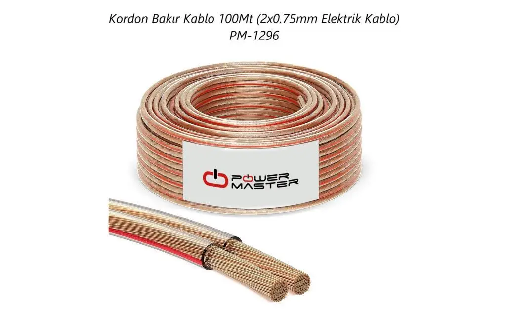 Kordon Kablo 100Mt (2x0.75mm Elektrik Kablo) PM-1296 Bakır Kordon Kablo 100Mt (2x0.75mm Elektrik Kablo) PM-1296 Bakır