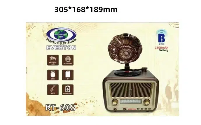 RT-608 Everton Usb+SD+Bluetooth Hoparlör Nostaljik Radyo Gramafon