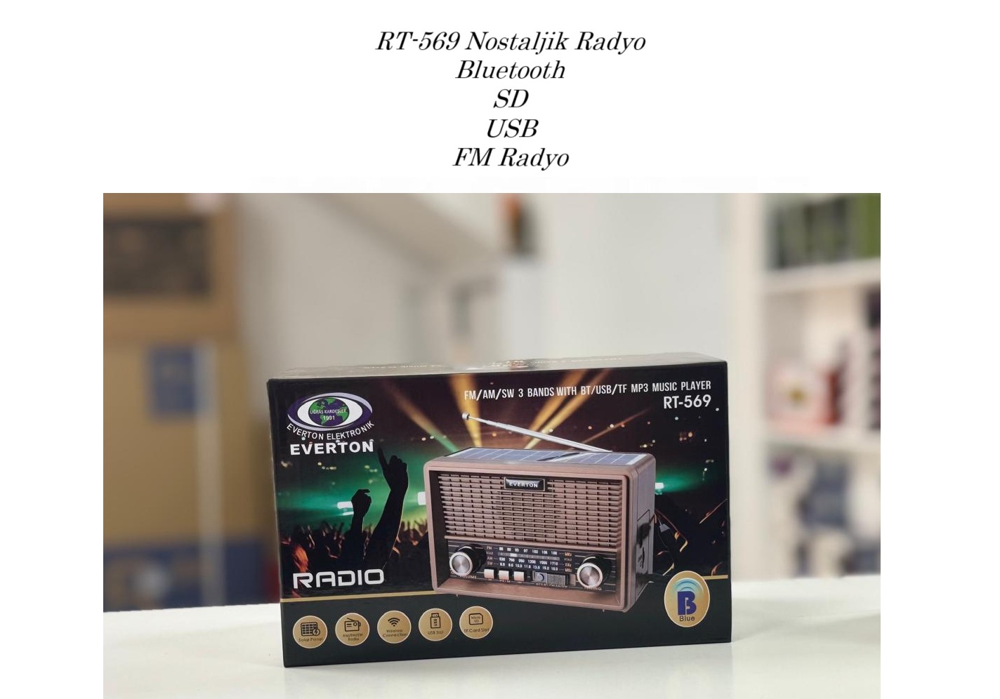 RT569 Everton Bluetooth Hoparlör Nostaljik Radyo Güneş Enerjili RT569 Everton Bluetooth Hoparlör Nostaljik Radyo Güneş Enerjili