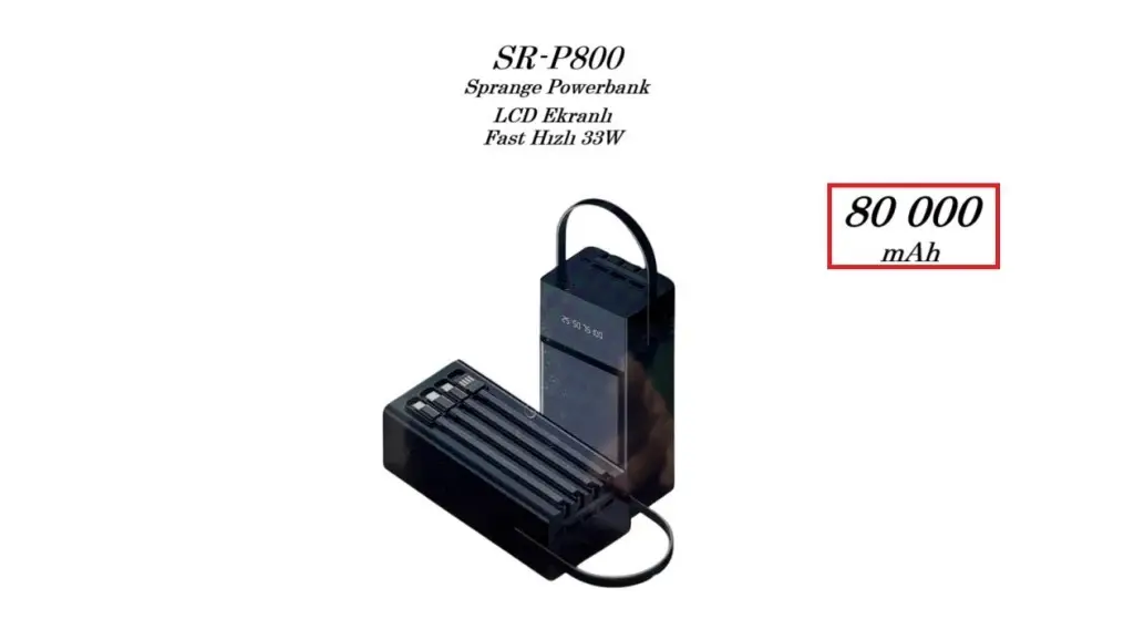 SR-P800 Sprange Powerbank 80000 mAh LCD Ekranlı Fast Hızlı 33W SR-P800 Sprange Powerbank 80000 mAh LCD Ekranlı Fast Hızlı 33W