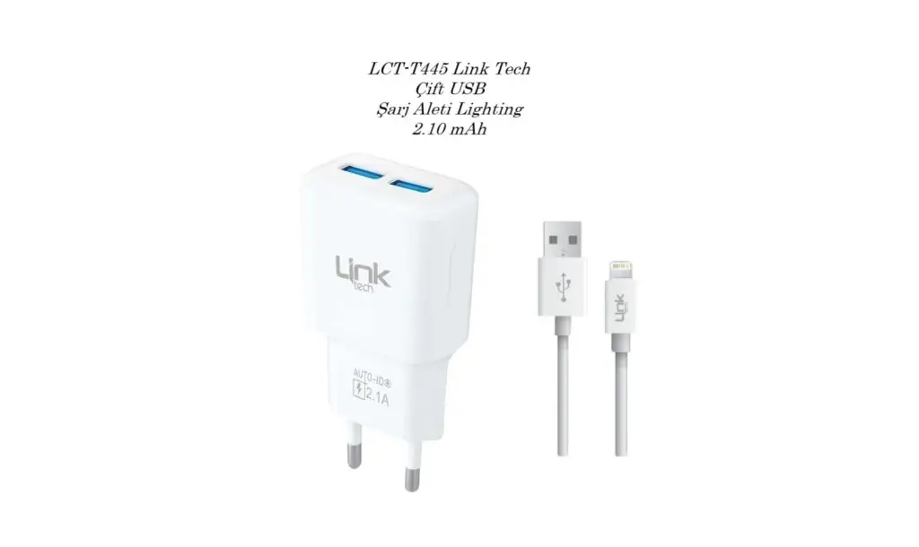 T445 Link Tech Şarj Aleti Lightning 2.10 mAh Çift USB T445 Link Tech Şarj Aleti Lightning 2.10 mAh Çift USB
