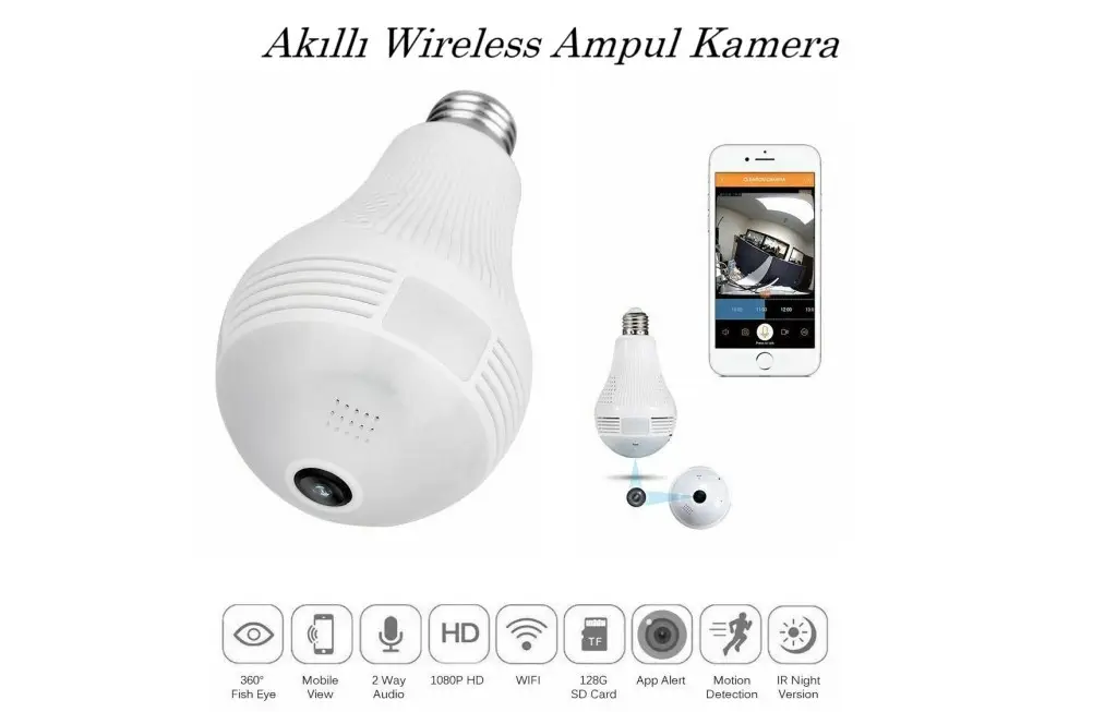V9 Akıllı Wireless Ampul Kamera V380 VR Cam Sesli V9 Akıllı Wireless Ampul Kamera V380 VR Cam Sesli