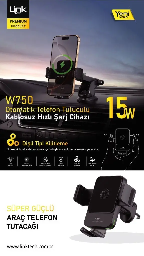 W750 Premium Kablosuz 15W Hızlı Araç Şarjlı Telefon Tutacağı W750 Premium Kablosuz 15W Hızlı Araç Şarjlı Telefon Tutacağı