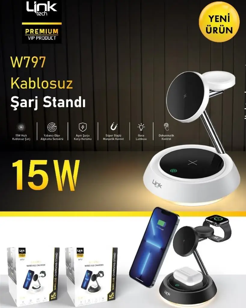 W797 Premium 3in1 Arada Masaüstü Kablosuz Telefon Tutacağı & Şarj Alet W797 Premium 3in1 Arada Masaüstü Kablosuz Telefon Tutacağı & Şarj Alet