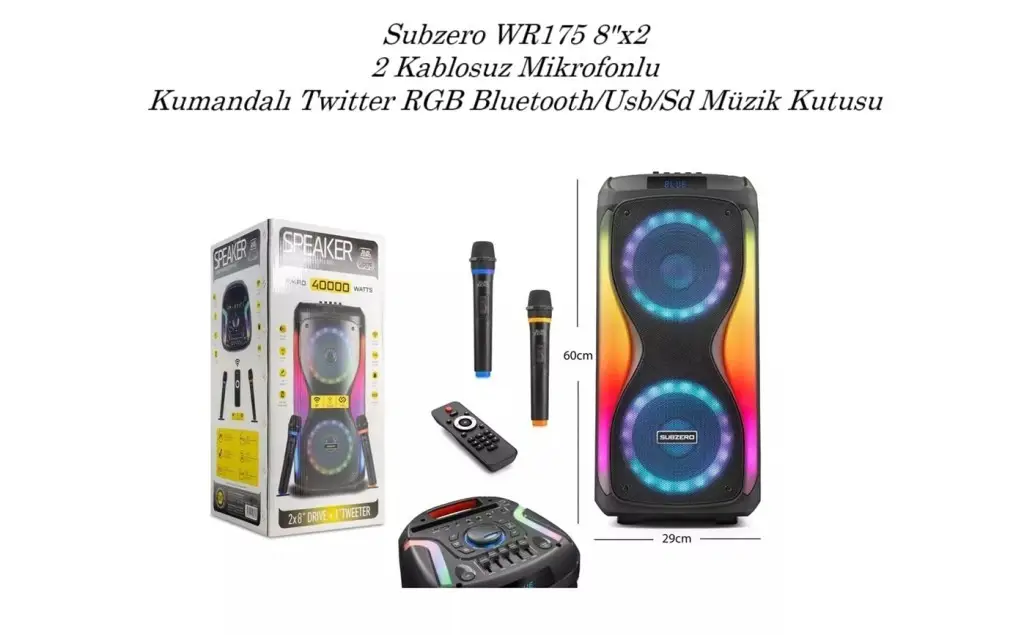 WR-175 Subzero Taşınabilir Anfi Mikrofonlu 8x2 İnç Bluetooth Hoparlör WR-175 Subzero Taşınabilir Anfi Mikrofonlu 8x2 İnç Bluetooth Hoparlör