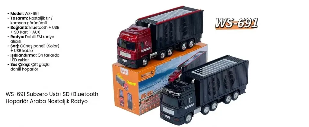 WS-691 Subzero Usb+SD+Bluetooth Hoparlör Araba Nostaljik Radyo 